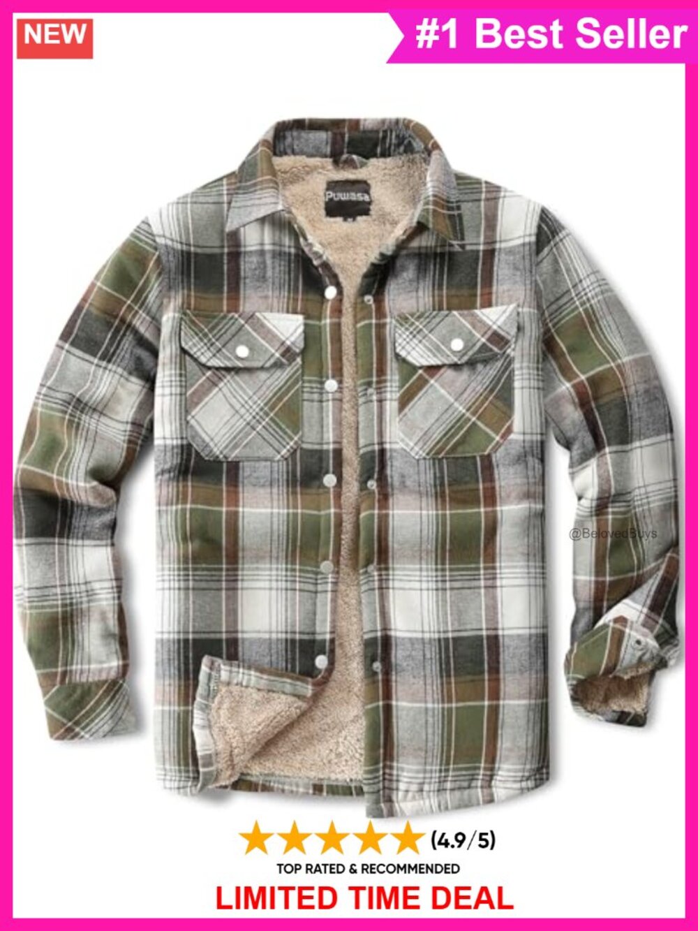 Cotton Fleece Flannel Jacket Sherpa Lined Plaid Button Down